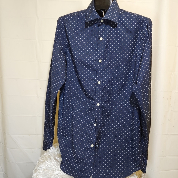 Drak Blue Box print Banana Republic Gran Fit Dress Shirt size: M - Picture 2 of 12
